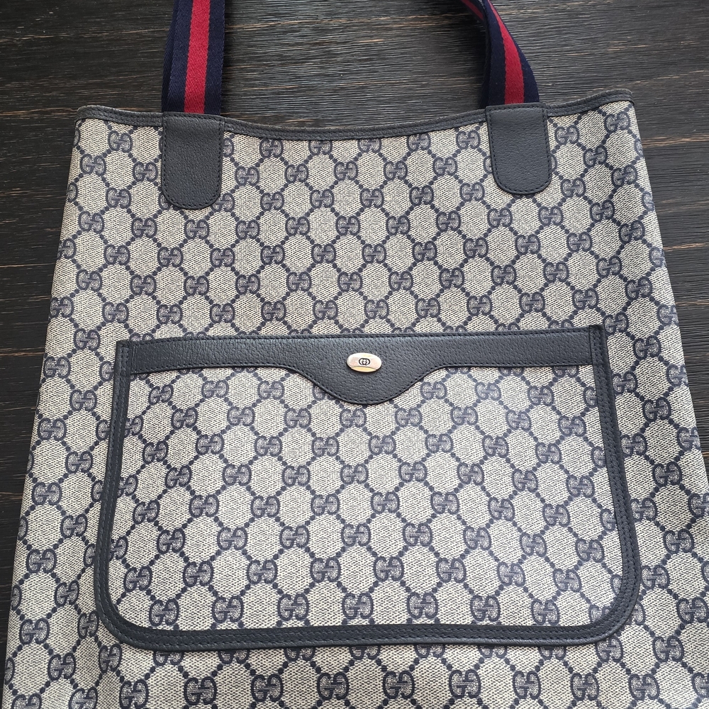 Gucci Navy Blue Structured Tote Bag with Monogram